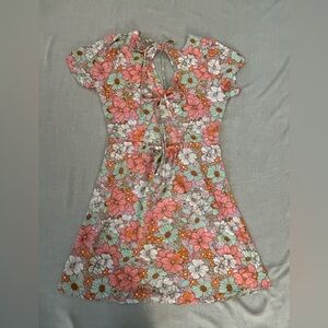60s style short dress, multicolor floral pattern